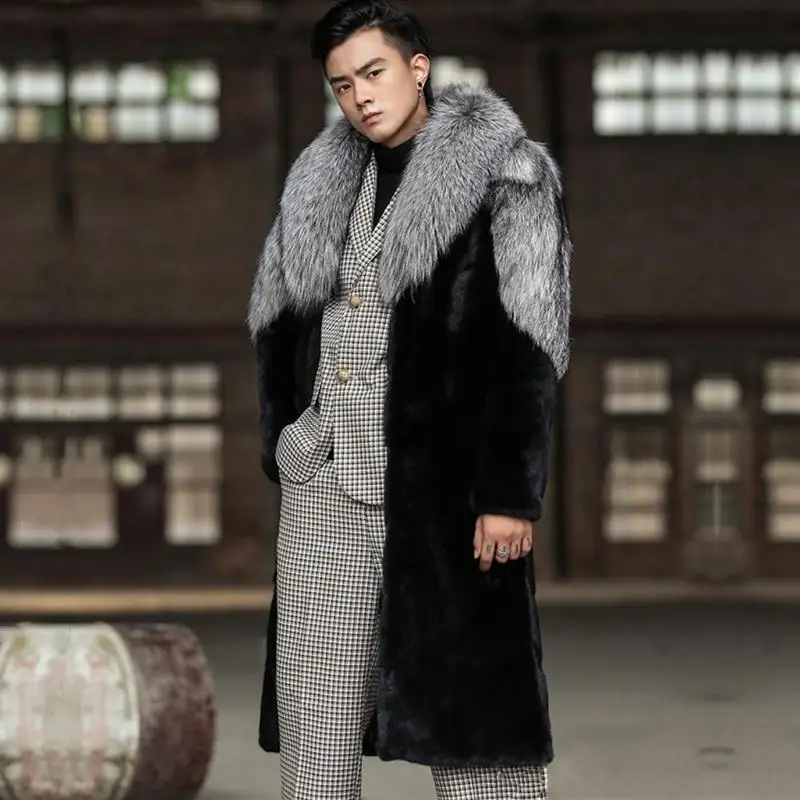 Men\'s Fur Coat Mink Fur Whole Mink Coat Winter Warm Long Windbreaker Fashion Casual Plus Size