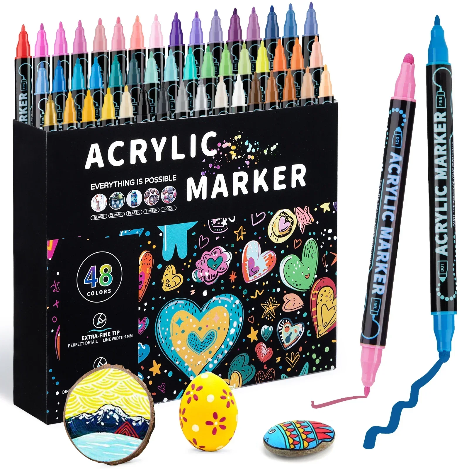 12-36 Colors Double Head Acrylic Markers Pen Set Art for Painting Kid Chirldren Water-proof Student Scholl Supplies Stationery