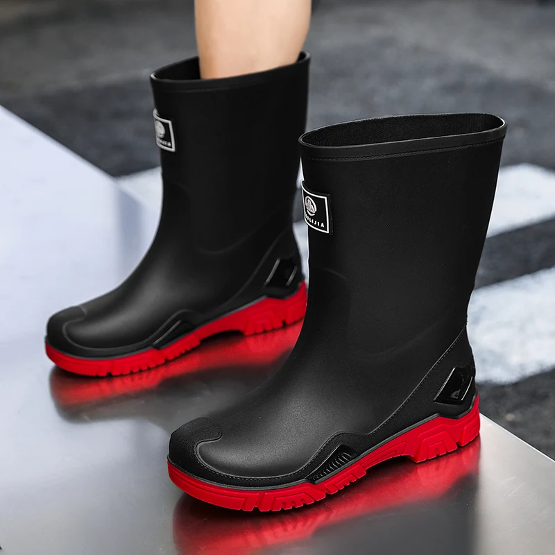 

Мужские резиновые сапоги, нескользящие, водонепроницаемые, высокие, для рыбалки, популярные рабочие защитные ботинки, сапоги для дождя