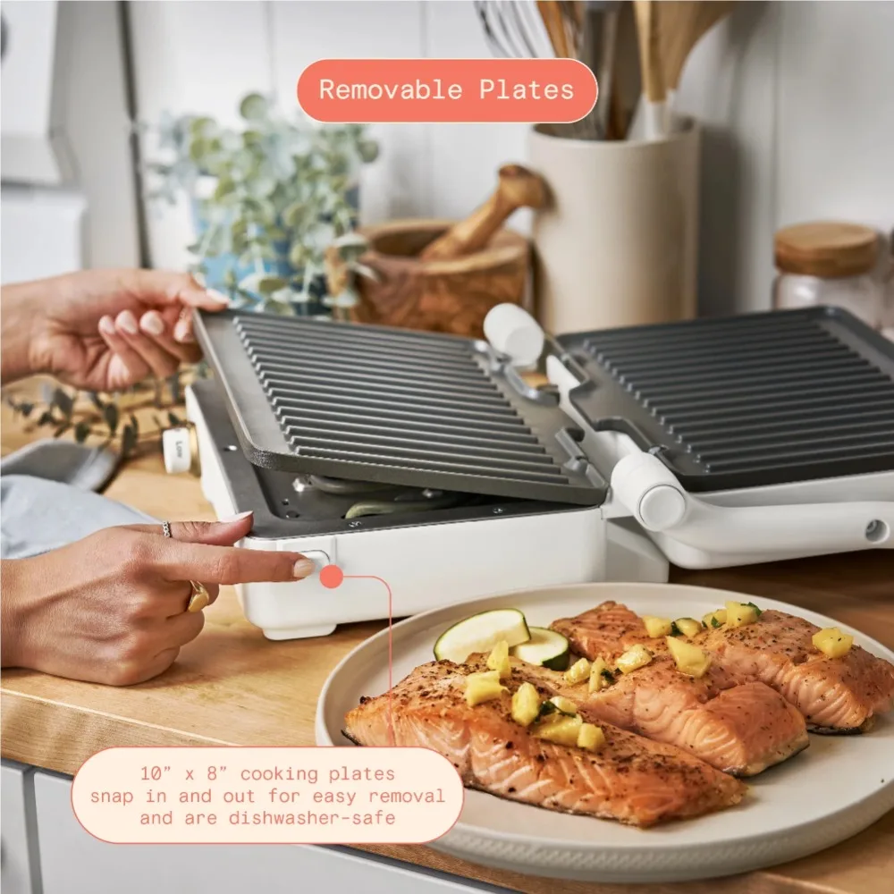 Mooie 2-in-1 Panini Press & Grill, ontbijtmachine, wit glazuur