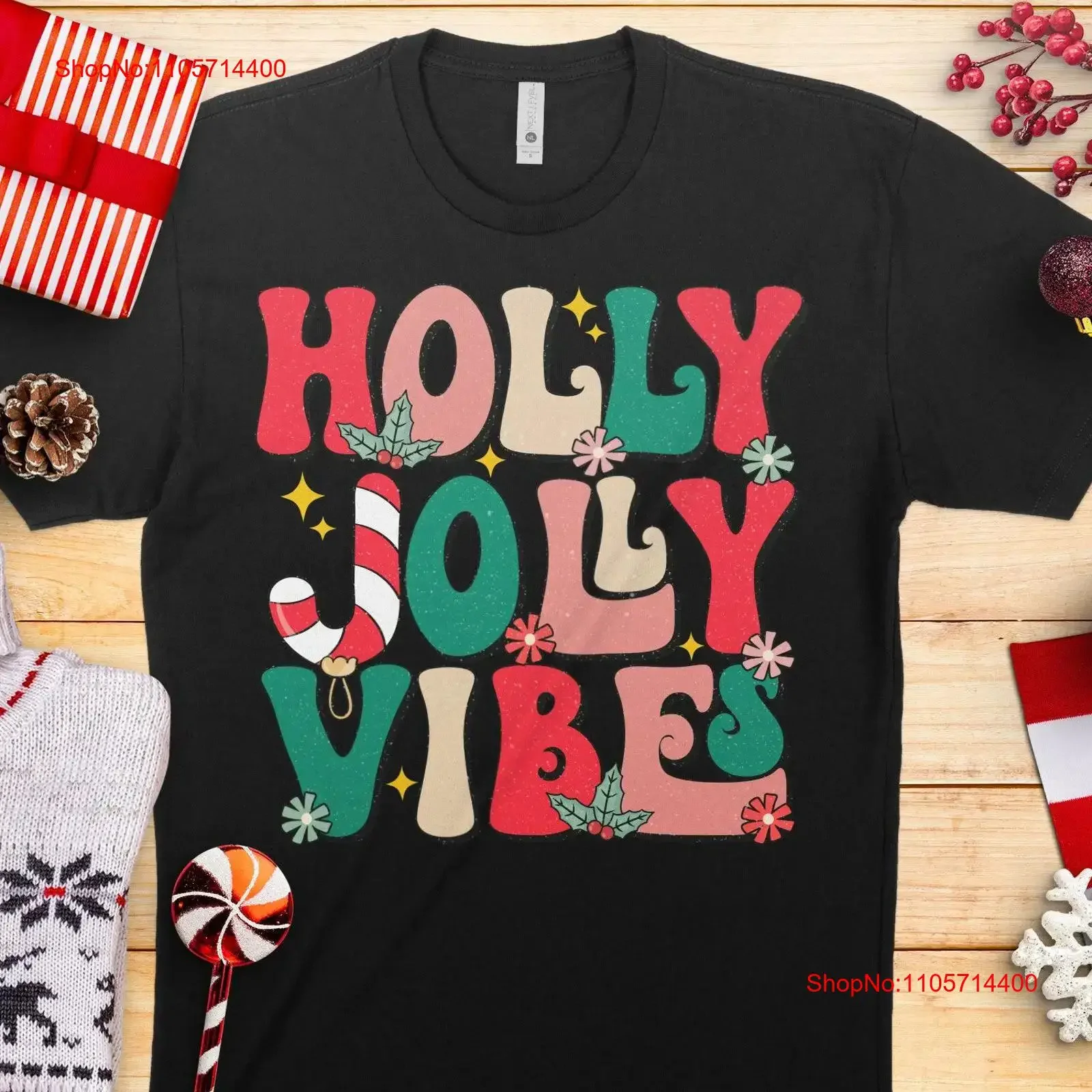 Футболка с винтажным принтом HOLLY JOLLY VIBES в стиле ретро, с эффектом потертости, для зимнего праздника, подарок на Рождество от Secret Santa для нее