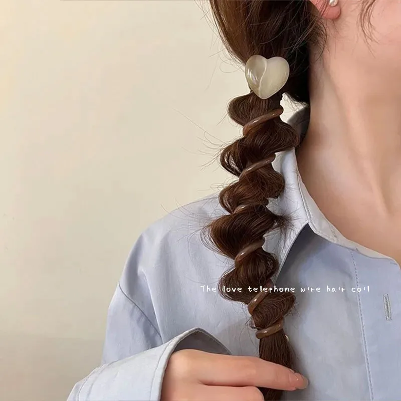 

Эластичные резинки в форме сердца для женщин и девочек, телефонный провод, резинки для волос, петля, спиральная катушка, повязки на голову, держатель для хвоста, аксессуары