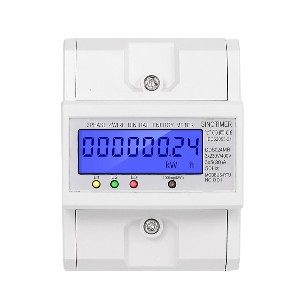 Multifunctional RS485 Modbus 3 Phase 4 Wire Electronic Wattmeter Power Consumption Energy Meter 5-80A 380V AC 50Hz Backlight