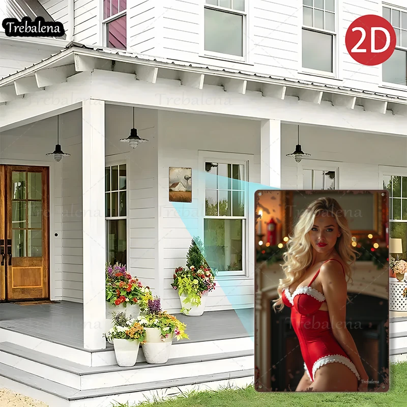 1PC 2D Flat 8*12inch Metal Sign Christmas Beauty in Red Lingerie Art Print