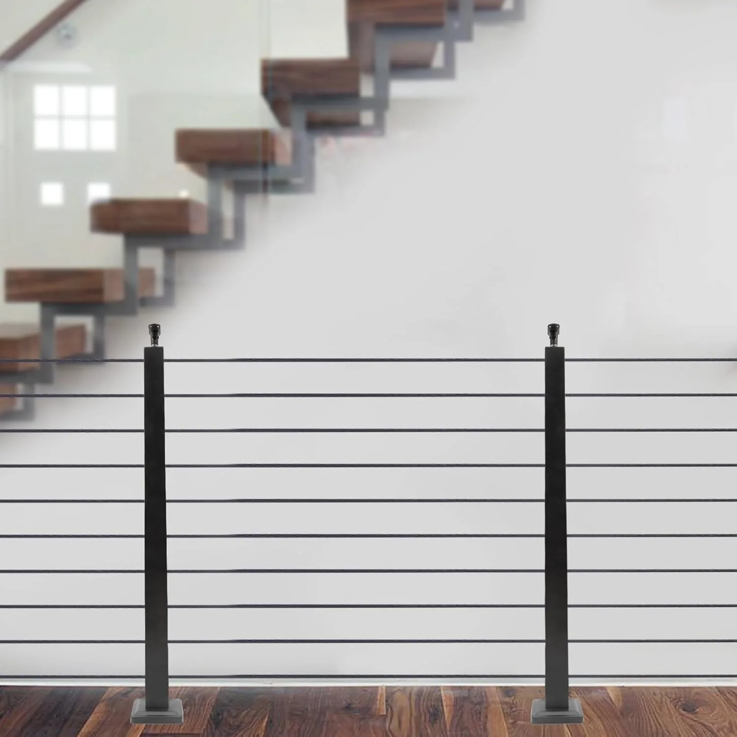 Cable Railing Post, Square Stair Baluster Posts with 2 Top Holder Brackets Adjustable Top Level drilled Post Level Line Post Fence Post for Deck, Stair, Indoor and Outdoor Remodeling, 36*2*2in