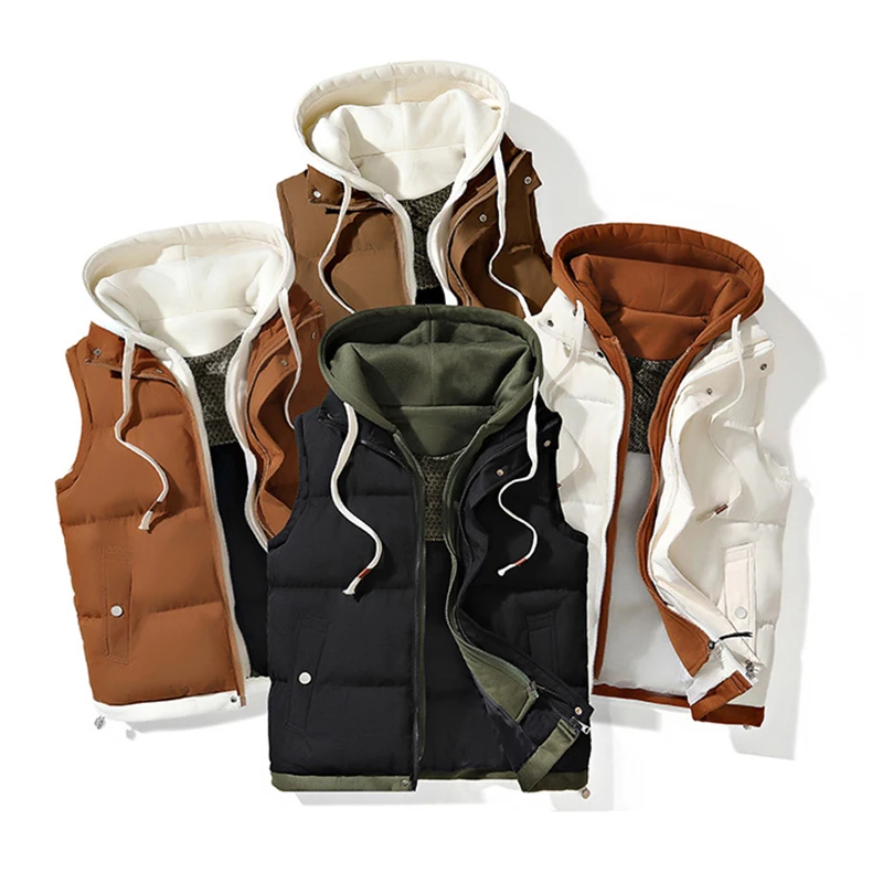 Men Hooded Vest Men Jacket Sleeveless Vest Winter Jacket Casual Coat Men down Cotton Warm Thicken Waistcoat thick gilet Tops