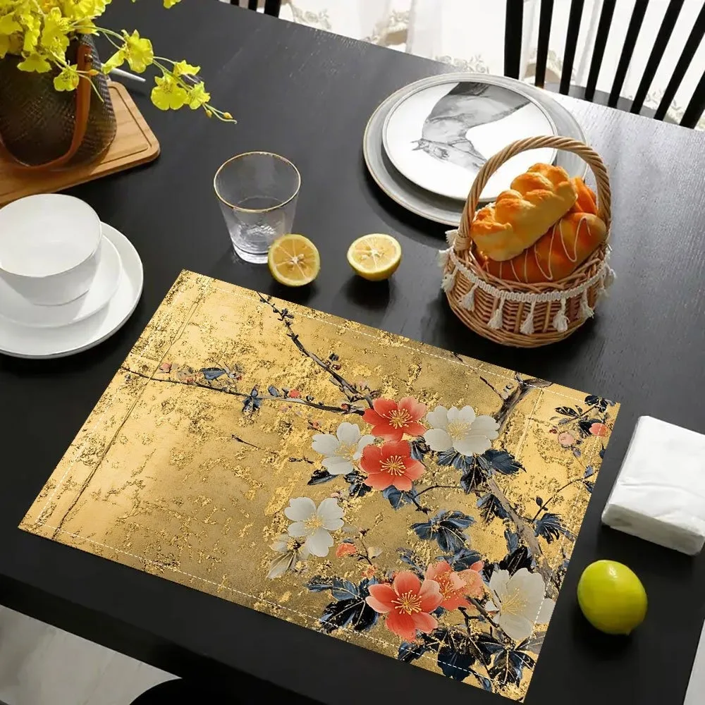 Japanische Goldene Blumenmuster-Tischsets für Esstische, Küchen, Partys, Innenbereich Heimdekoration Tischmatten