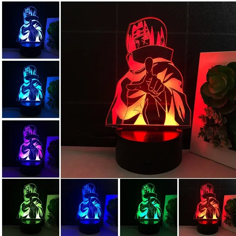 Naruto Uzumaki Uchiha Itachi Sasuke Night Lights Anime 3D Color Changing Action Figure Toys Akatsuki Madara Obito Model Lamp