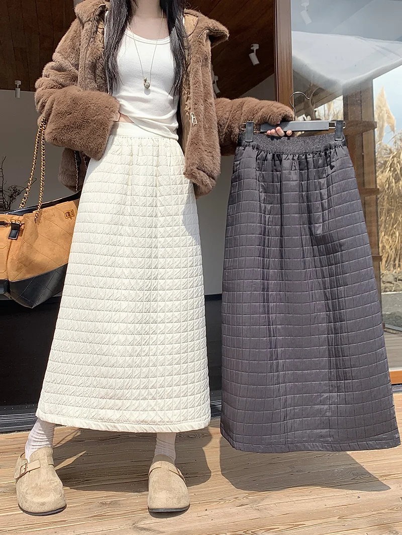 

Winter Cotton Padding Midi Skirt Women Fashion Keep Warm Black Skirts Winter 2025 Korean High Waist Back Split Faldas Mujer New