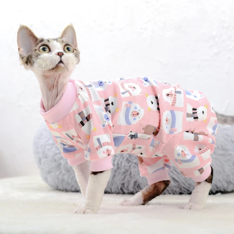 Bawełna Sfinks Pet Cat Clothes Cartoon Hoodies For Sphynx Comfortable Kitten Jumpsuit Devon Rex Cute Shirt Spring Autumn Winter