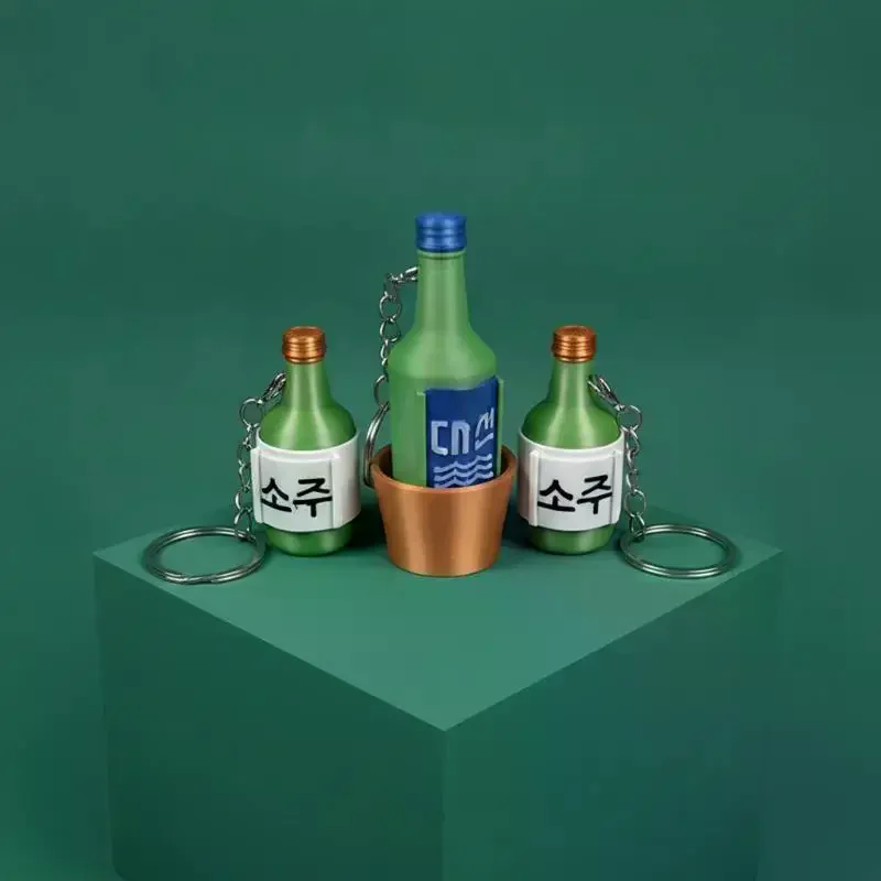 Mini Korean Soju Bottle Clicker Keychain: Cute Alcohol Bottle Fidget Toy Portable Stress Anxiety Relief Funny Sensory