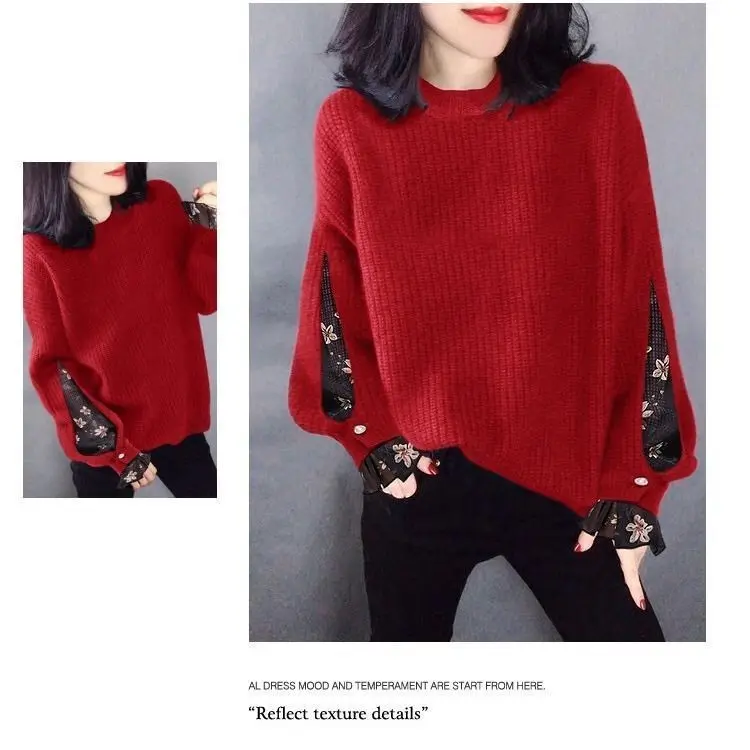 autumn and winter new round neck loose mesh sweater bottoming sweater thickening fashion Joker sweater woman