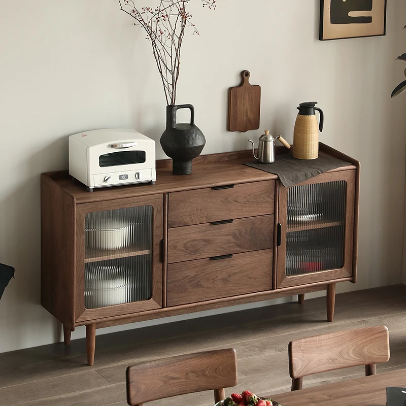 

Customizable Nordic black walnut dining side cabinet Japanese style all solid wood simple household small apartment living room