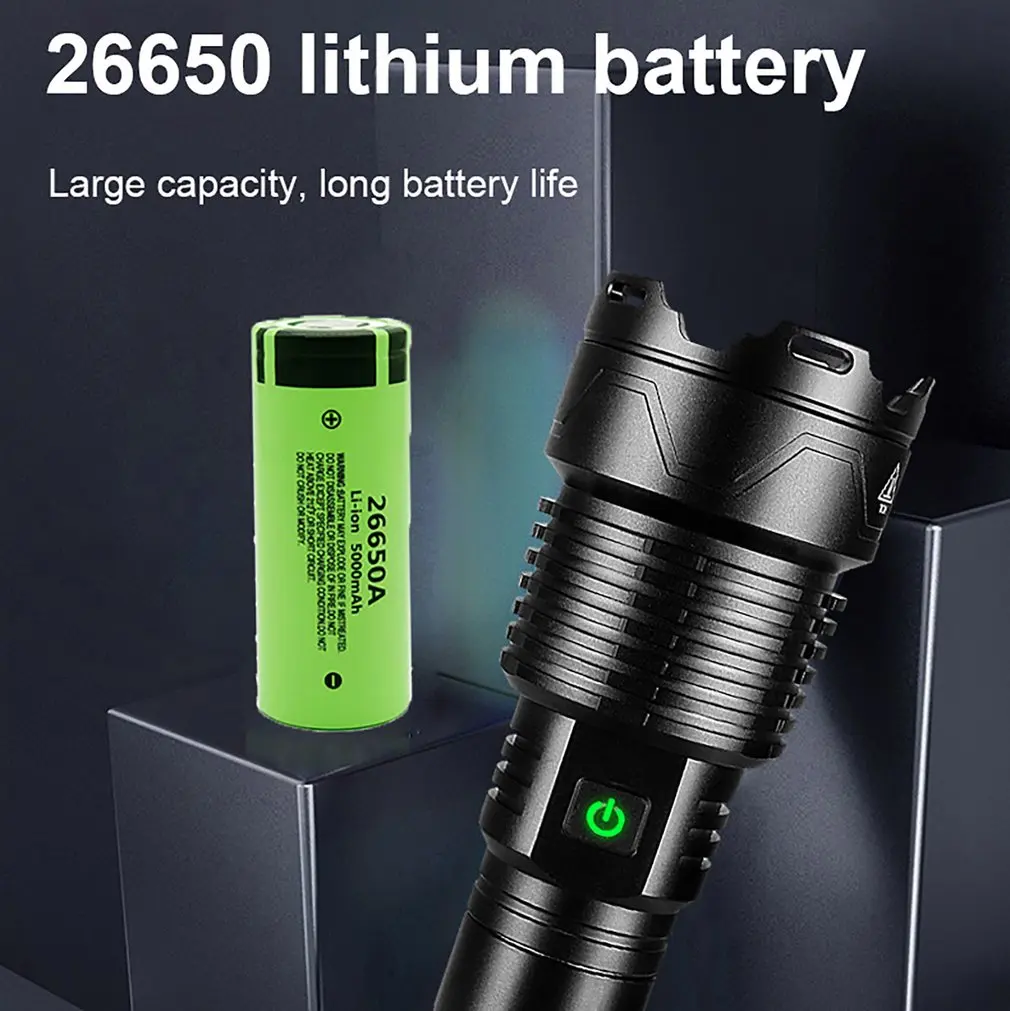 뜨거운 충전식 XHP160 LED 손전등 알루미늄 핸드 헬드 강한 빛 유형 C 줌 토치 전술 손전등 5000MAH, 드롭 배송