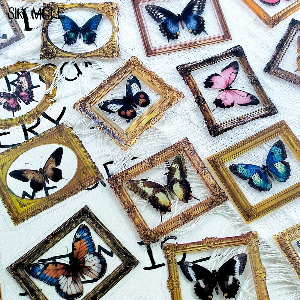 50 Uds. Marco de arte de espécimen de mariposa Vintage pegatinas de grafiti transparentes libro INS DIY diario cuentas decorativas pegatina para ordenadores portátiles