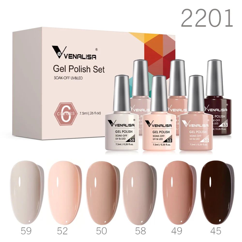 Venalisa-Gel de construcción para uñas, 6 piezas, refuerzo de esmalte de uñas, efecto más fuerte, semipermanente, Color neón, Colección Nude