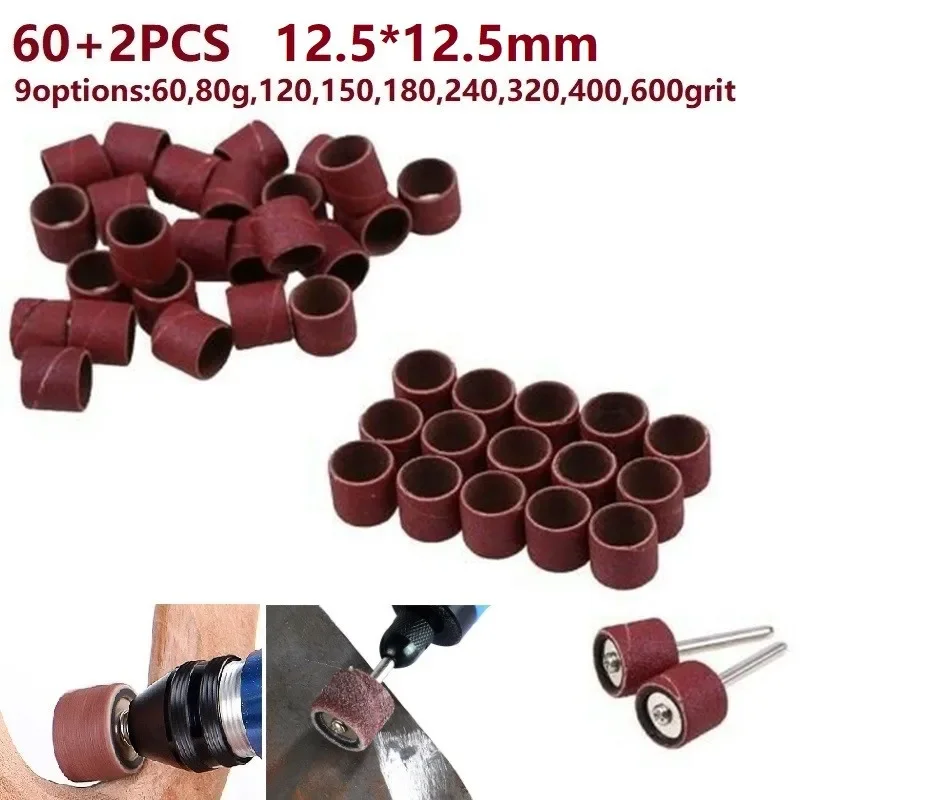 60pcs Sanding Drum Kit 60- 600 Grit &2pcs 1/2" Sanding Band Mandrel Set For Rotary Tools Polishing Abrasive Tools