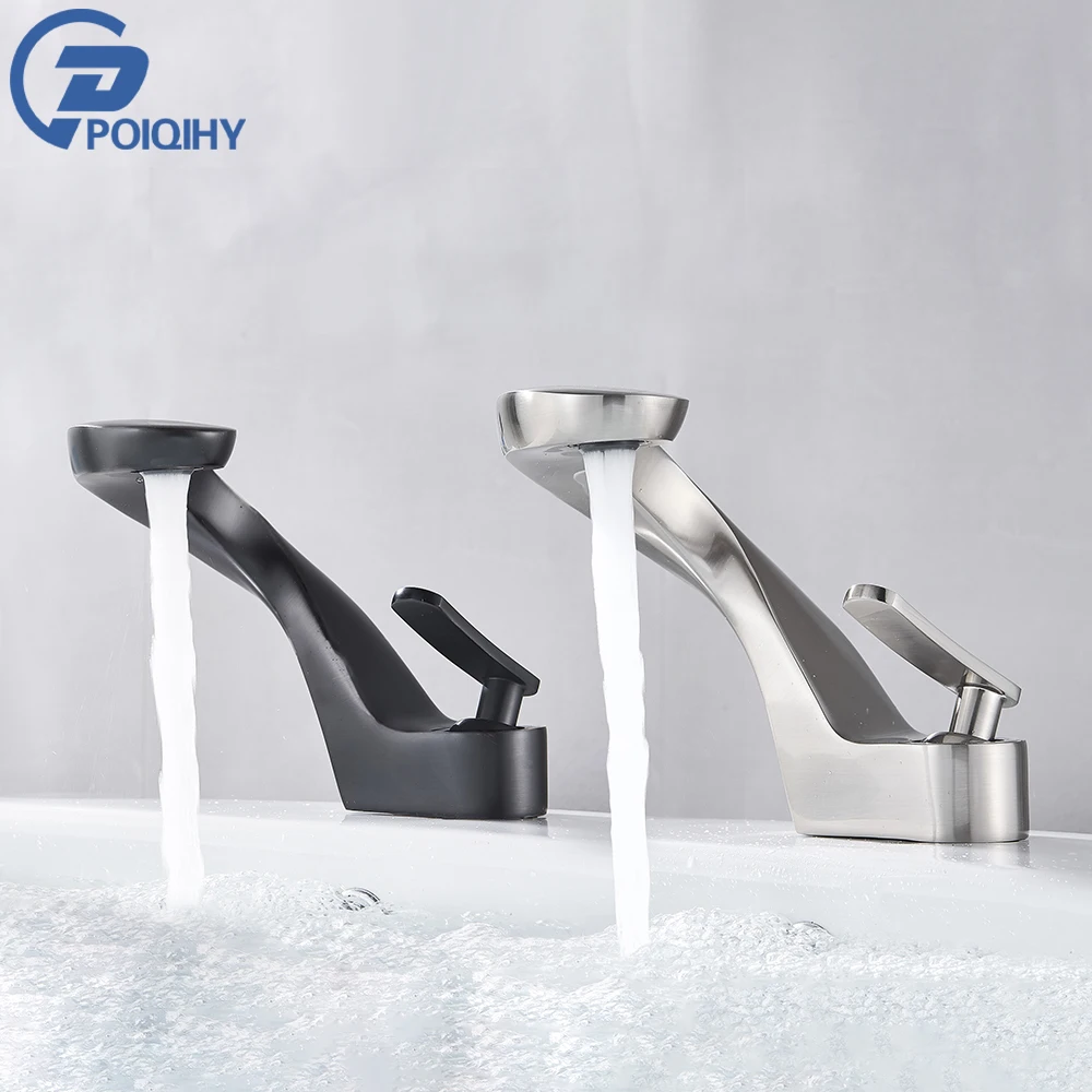 

Matte Black Basin Faucet Deck Mounted Brass Basin Mixer Tap 1 Handle Bathroom Sink Faucet Brushed Nickel Hot Cold Mixer Faucet