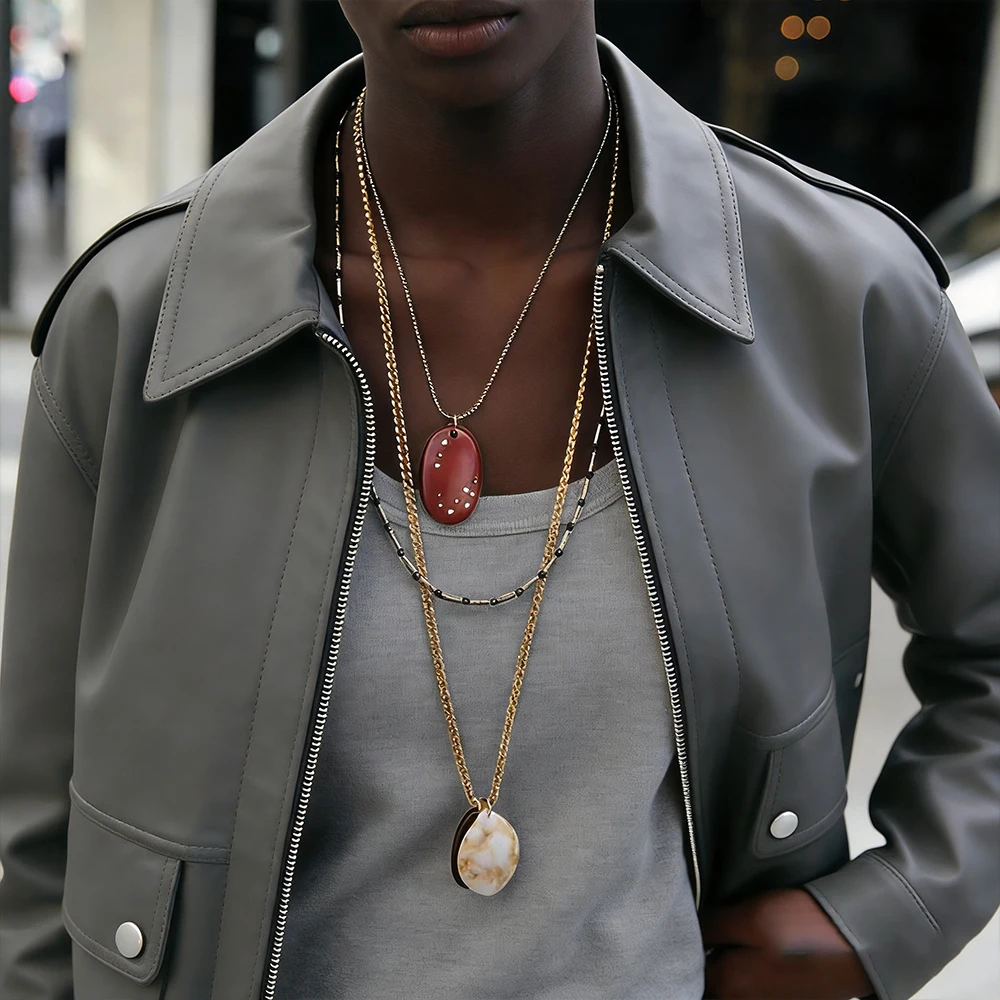 

2026 Women Multi Layered Necklace Bohemian Resin Stone Pendant Gold Color Choker Chain Fashion Jewelry for Daily Party Wear