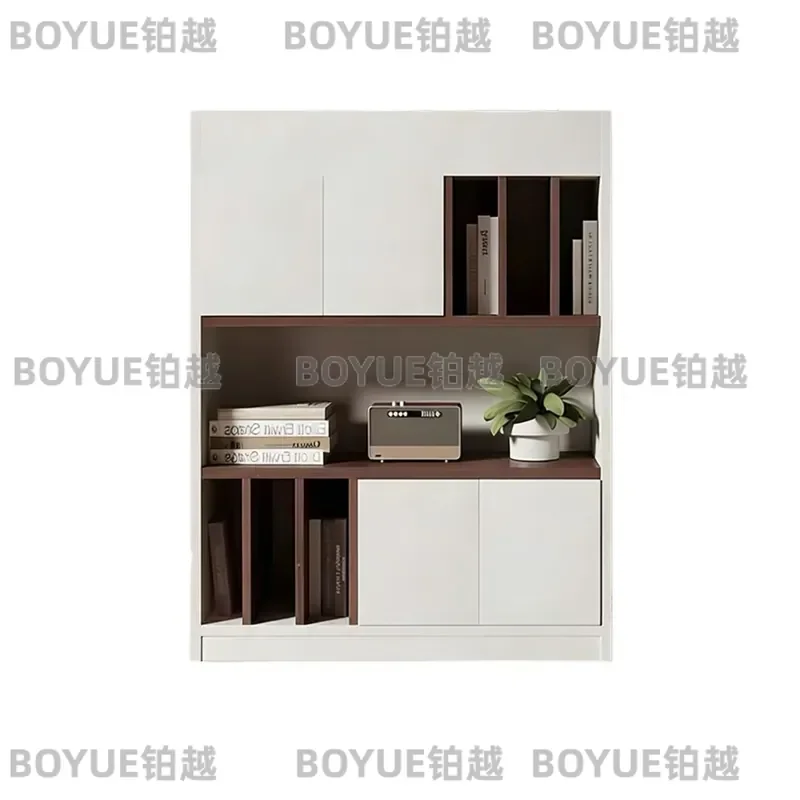 Wooden Office Partition Cabinet with Flower Slot Screen Decorative File Storage Locker Shelf Side Unit for Workspace