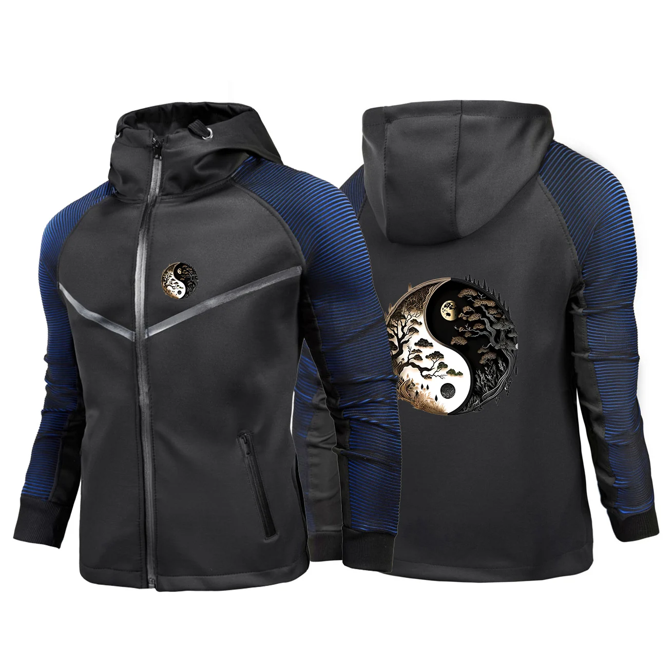 

2025Tai Chi and Eight Trigrams Scenery, весенне-осенний мужской модный гоночный костюм с градиентом, облегающая дышащая куртка на молнии