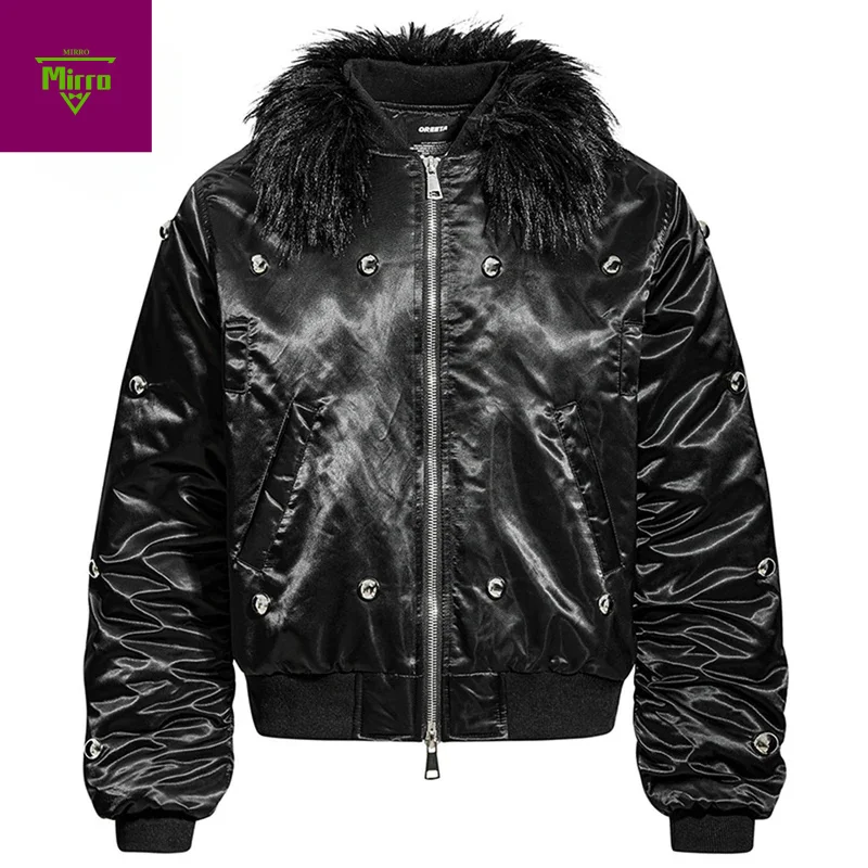 

Men Winter Fur Collar Jackets Thicken Warm Parkas Streetwear Harajuku Hip Hop Padded Jackets Outwear