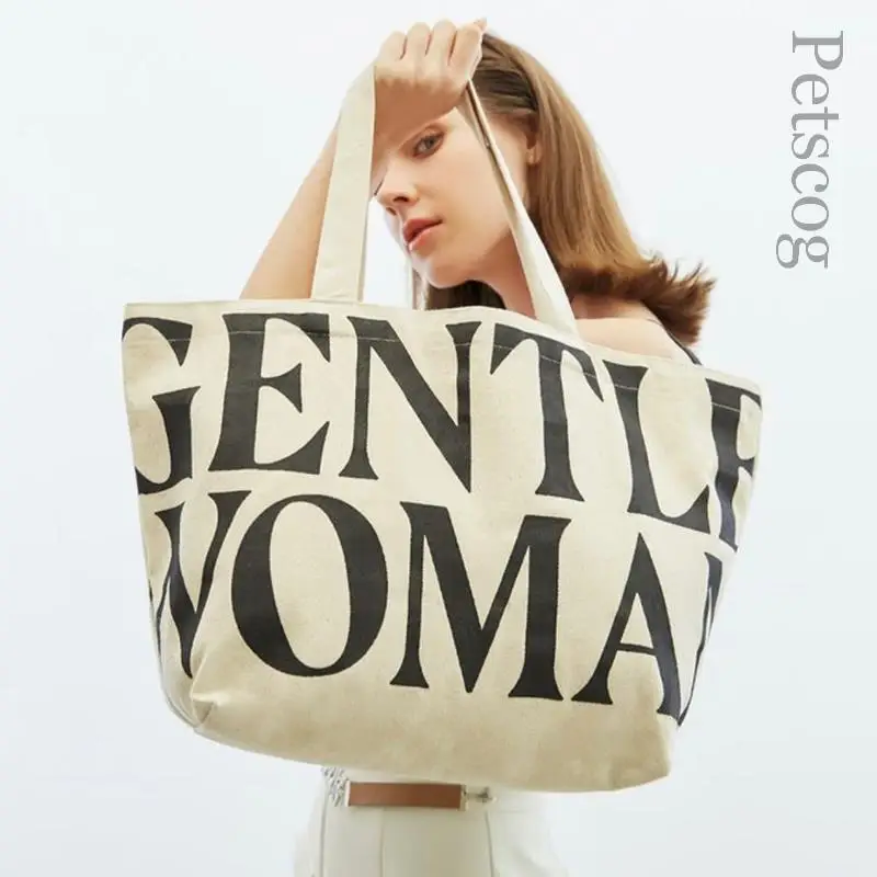 

Travel Canvas Tote Bags 2023 Big Letter Print Shopper Handbags Large Capacity Casual Fashion Shoulder Bag Designer Luxury Totes