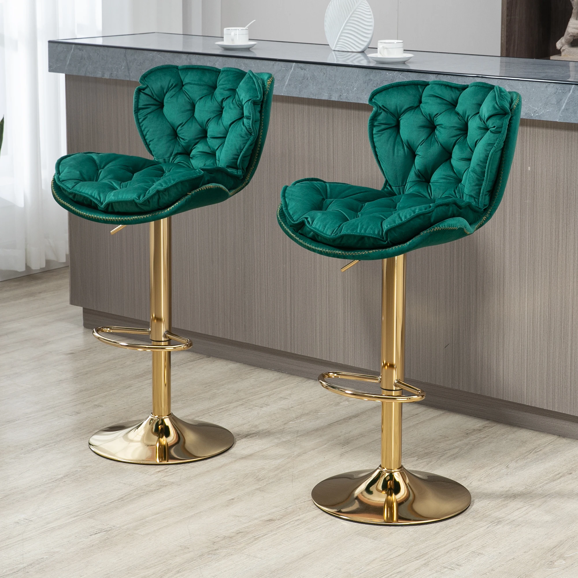 VSOGA kitchen/Dining Room Swivel Bar Stool Set of 2 Height Adjustable Footrest