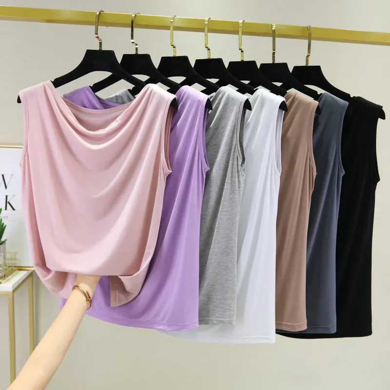 Modalne podkoszulki z głębokim dekoltem Letnie damskie koszulki bez rękawów w jednolitym kolorze Ultra cienki luźny dół Top wszystkie mecze
