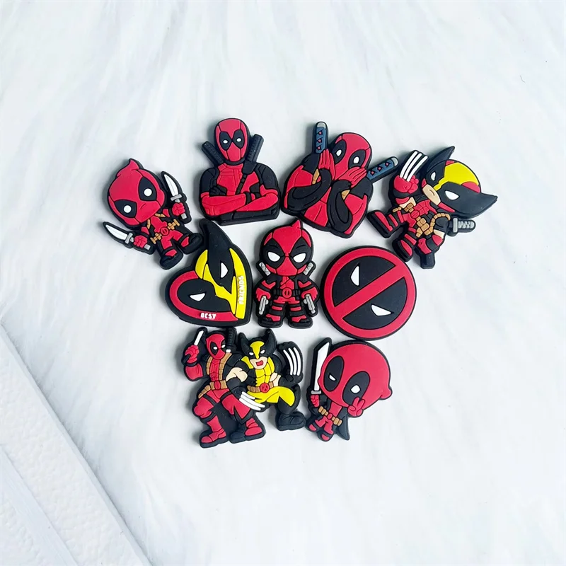 Venda quente 9 pçs miniso disney deadpool série sapato encantos conjunto para tamancos slides sandálias bonito herói sapato acessórios para mulheres adultos