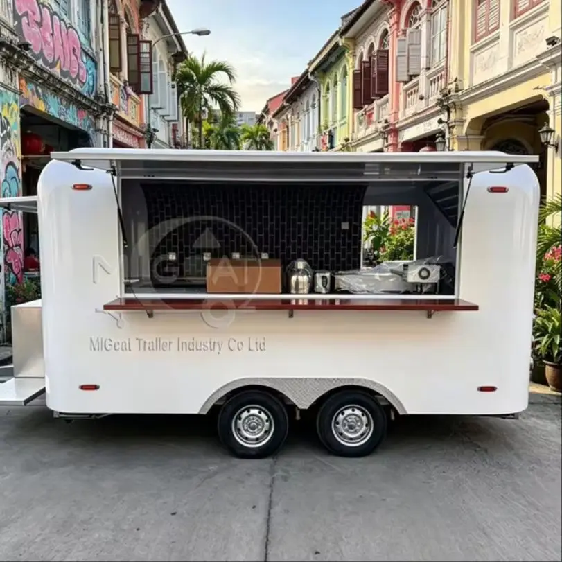 Hot Sale Pure White Dual Axle External Operating Platform Towed Mobile Food Trailer Night Market Exhibition Outdoor Fast Food