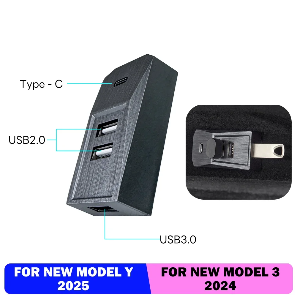 Glovebox USB Hub For Tesla Model Y Launch 2026 Model 3 Highland 2025 Type-C Port Digita Docking Station Data Tansmission