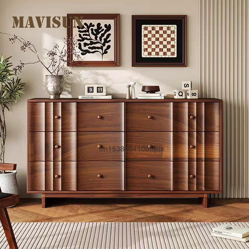 

Mid Century Style Side cabinet 85cm Wooden Living Room Furniture With Ample Storage And Unique Ridged Design Wooden Side Cabinet