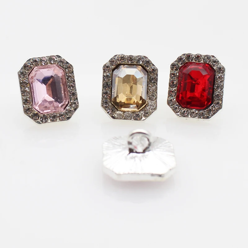 10 Pcs/ Set 12*10MM Rectangle Rhinestone Buttons Sewing For Needlework DIY For Wedding Decoration Clothes Accessories