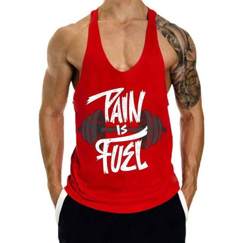 Men’s Summer Tank Tops 100％ Cotton I-shaped Vest Dumbbell Print Male Sportswear Outdoor Fitness Clothing Sleeveless Sweatshirt