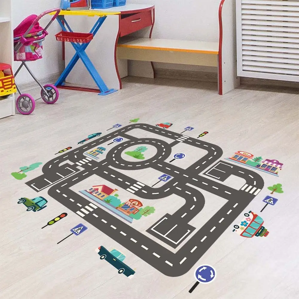 Creative Traffic Map Stickers Cartoon Pattern Car Road Games Parking Lot Signs Floor Decals Self-adhesive Educational Toy Funny