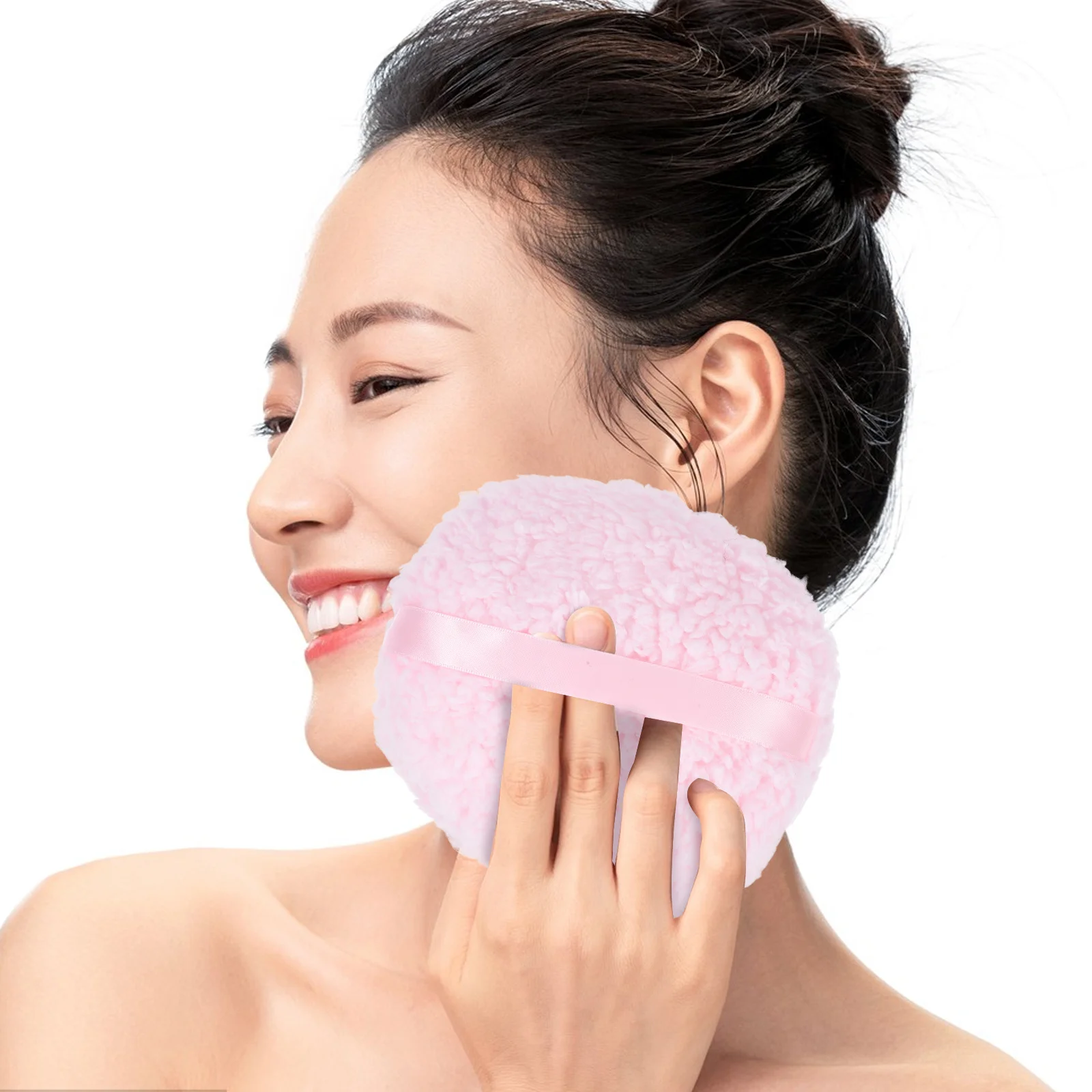 أداة مكياج نسائية على شكل بودرة وردية كبيرة مستديرة لتحديد بودرة الجسم والوجه