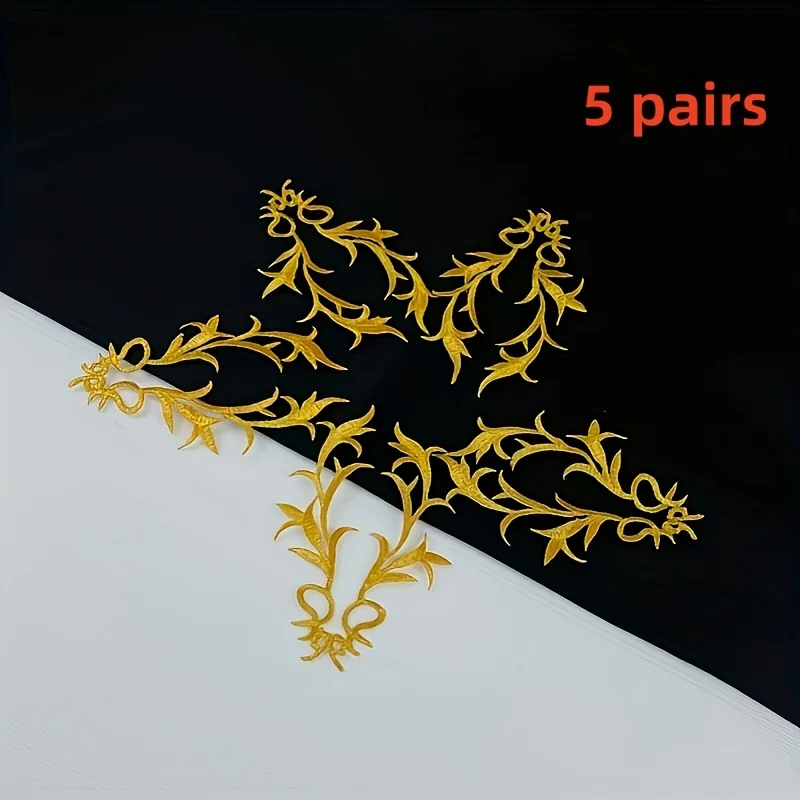 5 pairs of embroidered lace vine-shaped patches, for the wedding dress neckline and evening dress decorative accessories.