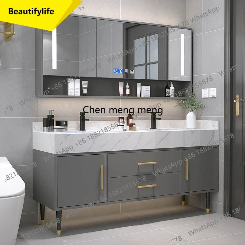 

A13 Marble Countertop Bathroom Accessories Sets Solid Intelligent Wood Cabinet Smart Mirror Vanity Unit Basin Faucet Combinatio