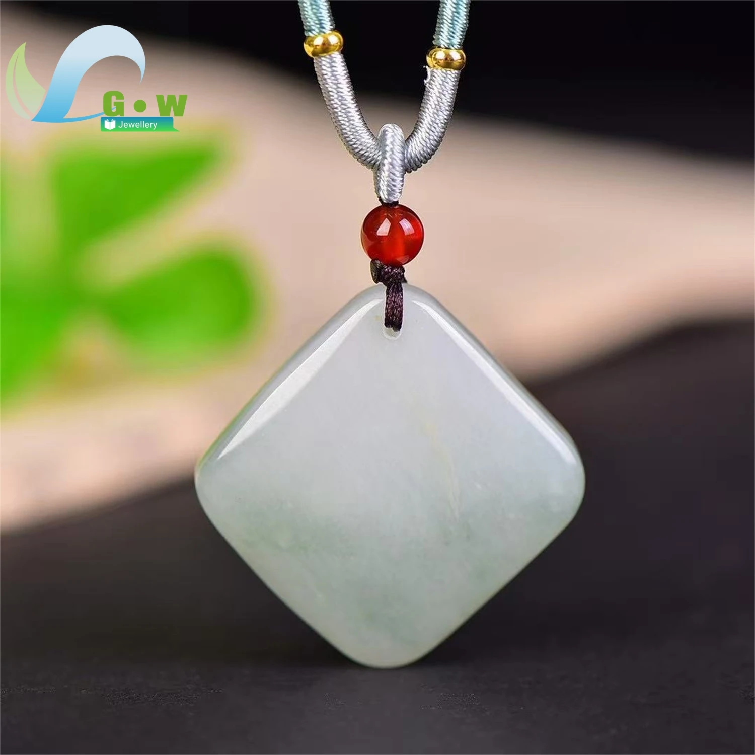 Natural Tianshan Jade Square Safety Pendant Peace Symbol Sweater Chain Unisex Exquisite Retro Ethnic Style Jewelry Gift