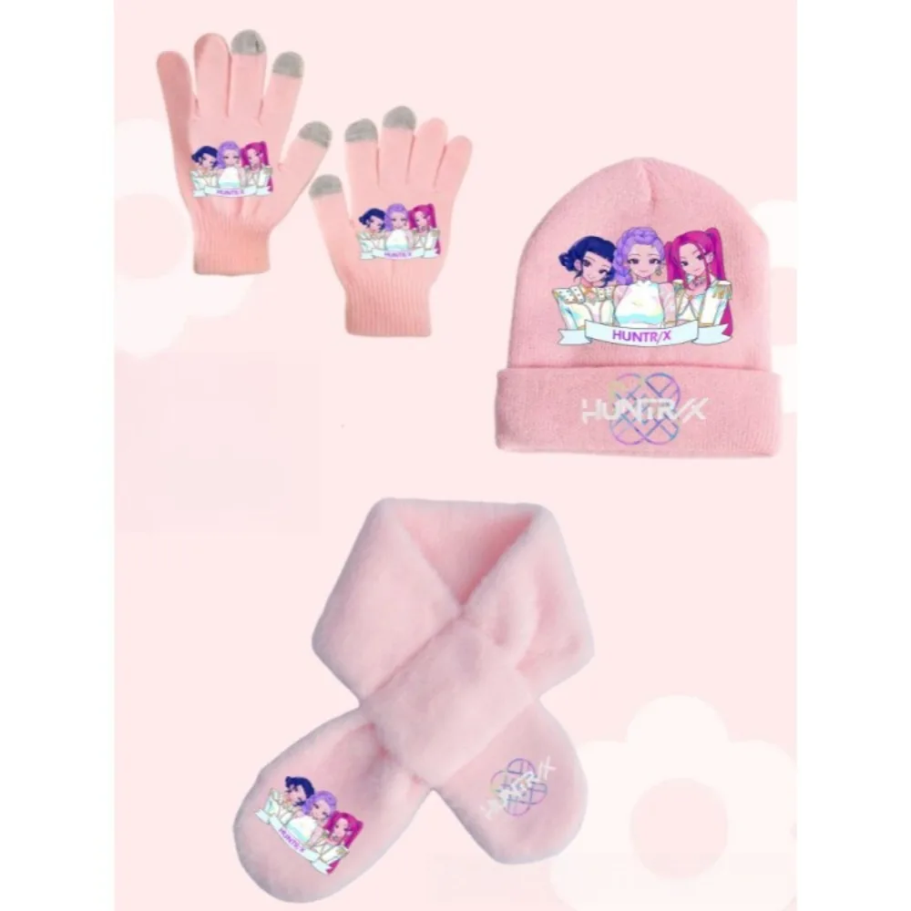 K-pops Knitted Hats Kids Demons Winter Warm Knitted Hat Scarf Glove Hunters Anime Mira Rumi Zoey Cosplay Cap Christmas Gift