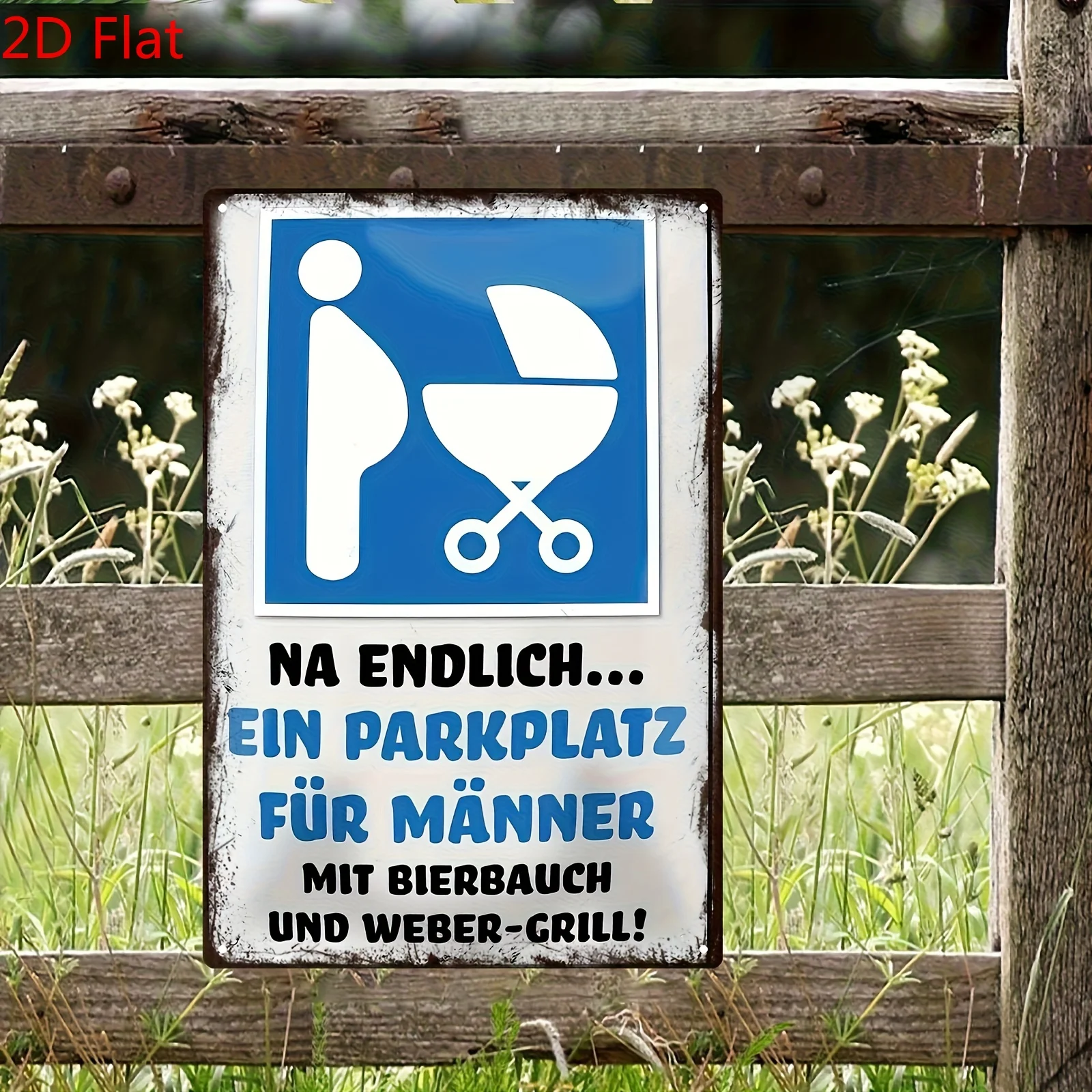 2D Flat Men's Parking Sign - Fun German BBQ Grill Decoration with 