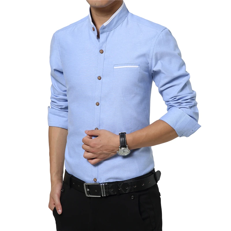 New Fashion Casual Men Shirt Long Sleeve Mandarin Collar Slim Fit Shirt Men Korean Business Mens Dress Shirts Men Clothes M-5XL