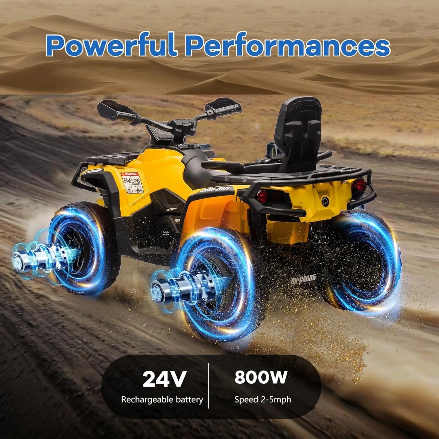 24V 4WD 2-zits elektrische ATV voor kinderen, met leren stoelen, veiligheidsgordel, Bluetooth, 1,86-4,79 MPH, voor jongens en meisjes