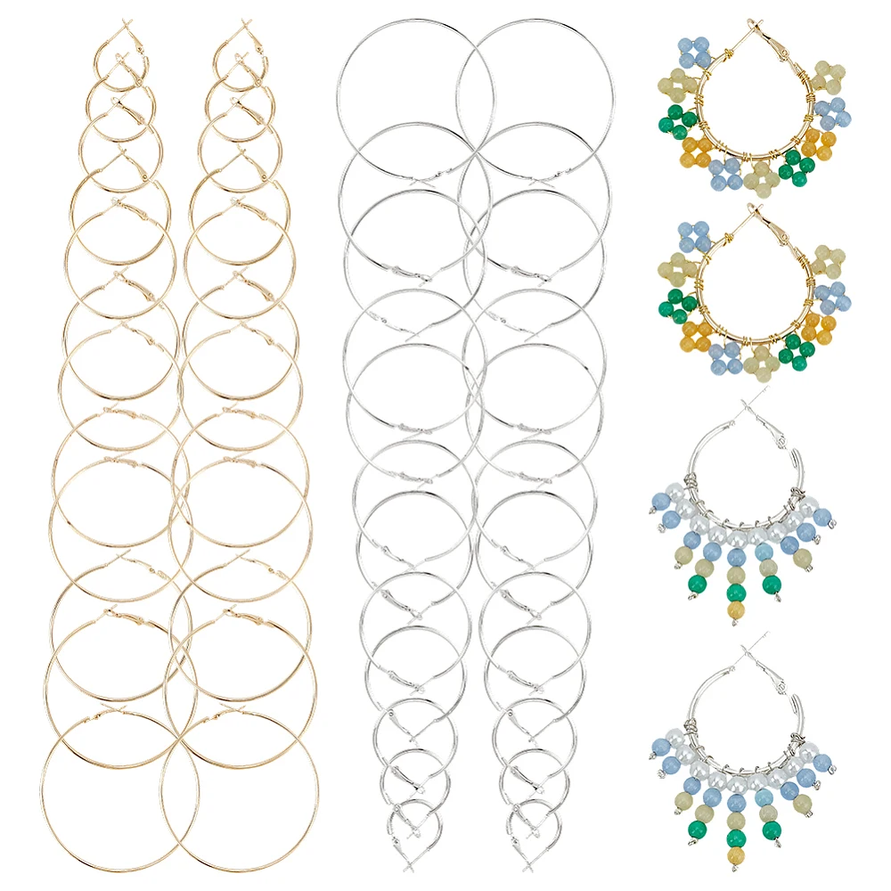 24 Pairs Silver Gold Hoop Earrings for Women 2 Colors Alloy Beading Round Earrings Lightweight 20-75mm Open Beading Hoop Set