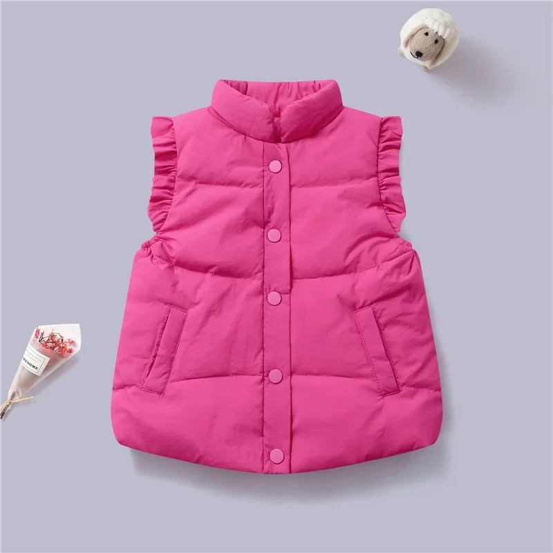 Fashion Warmth Baby Girls Puffer Vest Ruffle Sleeved Light Weight Child Waistcoat White Duck Down Children Outerwear 2-10 Years