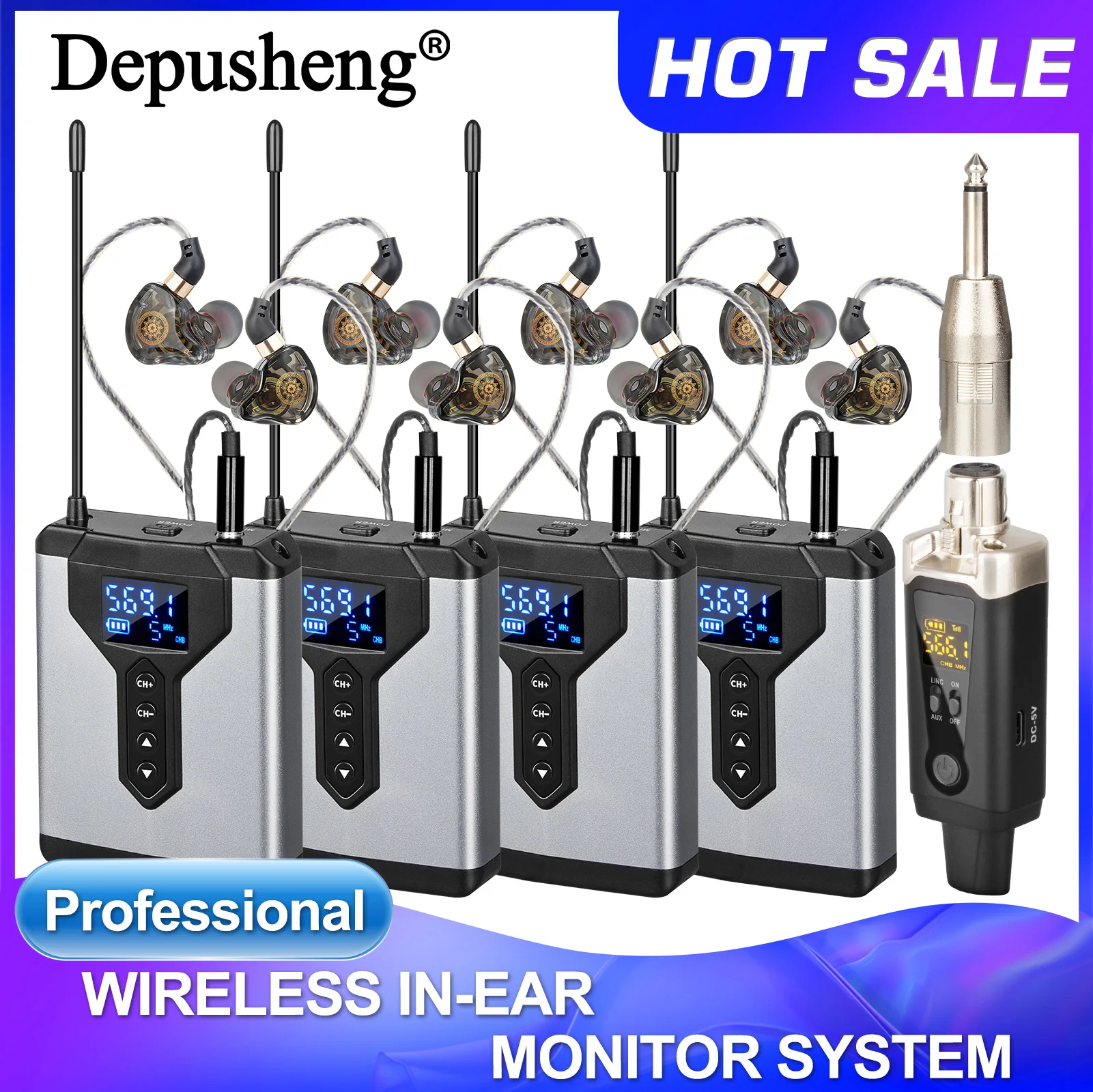 Système de monitoring intra-auriculaire sans fil stéréo UHF avec émetteur et récepteur T9 1/2/4 pour la musique en direct, les spectacles sur scène et les studios.