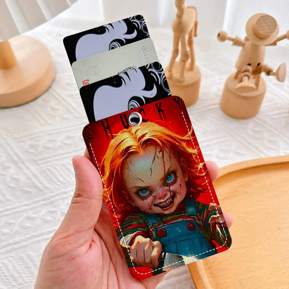 الكلاسيكية تشاكي فيلم الرعب 1 قطعة حافظة بطاقات الوصول حافظة بطاقات جلدية المفاتيح حلقة رئيسية باب الوصول العلامات حافظة بطاقات الهوية المفاتيح