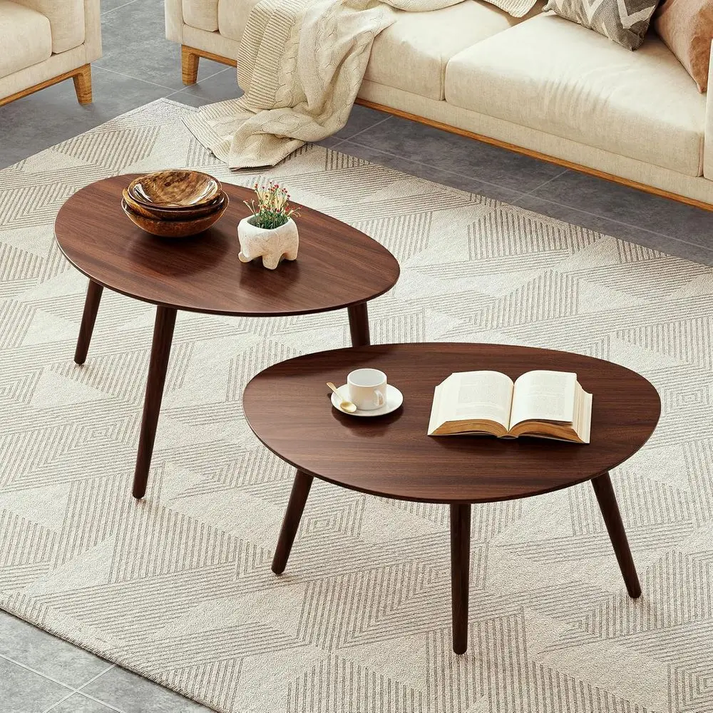 Solid Oak Minimalist Walnut Coffee Table, 33.5 W x 22.83 D x 15.74 H for Living Room