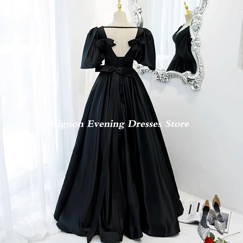 Mignon Satin A-line Prom Gown V-Neck Evening Cap Straps Floor-length Ruffle Formal BowElegant Party Dress for Women 2023